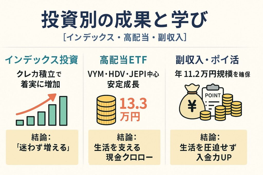 投資別の成果と学び【インデックス・高配当・副収入】