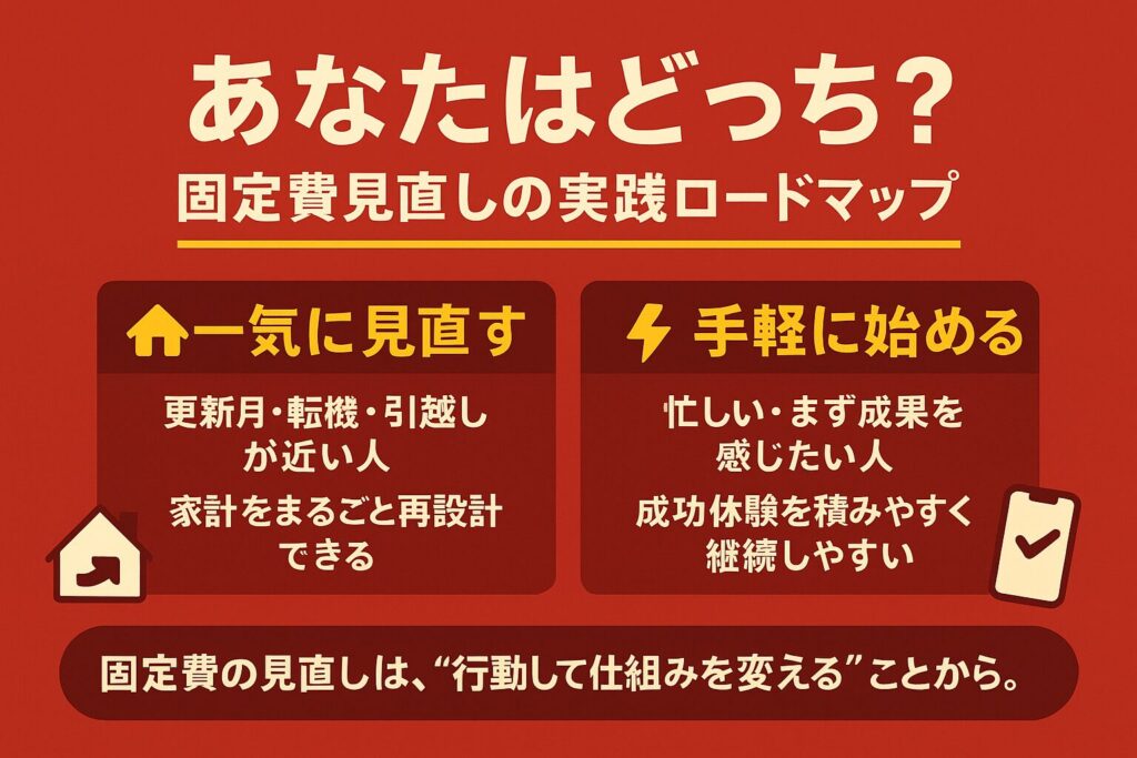 実践ロードマップ｜あなたはどっち？『一気に見直す』or『手軽に始める』