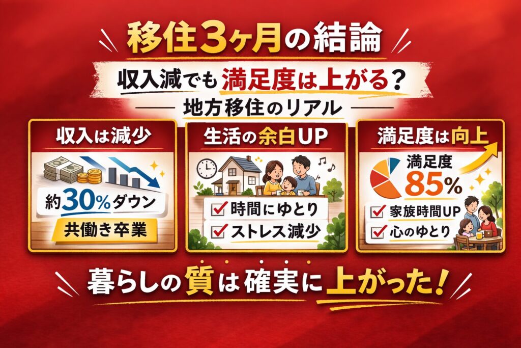 移住3ヶ月の結論|収入減でも満足度は上がる?地方移住のリアル