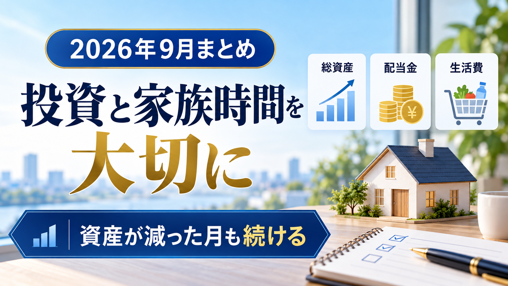 2026年9月末の総資産3,272万円、前月比約85万円減、9月の投資額15.6万円を示す図